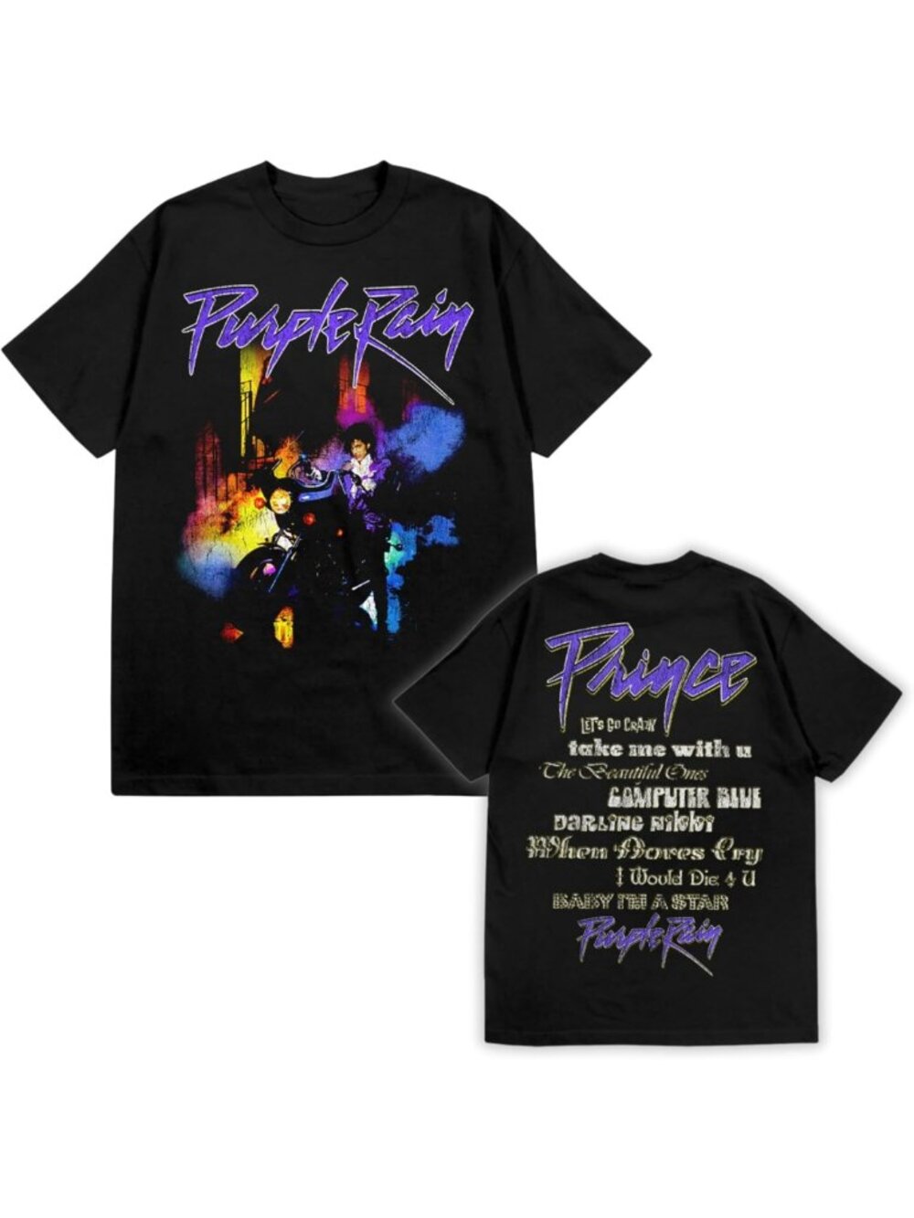Purple Rain Graphic T-Shirt | Front & Back Print | Black | Unisex Fashion Tee